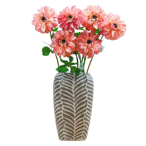 Artificial Chrysanthemums, Daisy Silk Flowers 6 Stems, Aster & Zinnia-Like Large Blooms in Gradient Colors, 24.8" Long Faux Marguerite for Indoor Outdoor Home Decor (deep Pink) - color: Deep Pink
