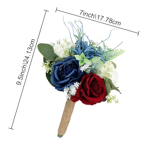 Set of 6 Bridesmaid Bouquets for Wedding - 7 Inch Artificial Flowers Bouquets for Ceremony Anniversary Centerpieces Decorations - Burgundy & Navy Blue & White - color: Burgundy & Navy Blue, size: Set of 6 Bridesmaid Bouquets