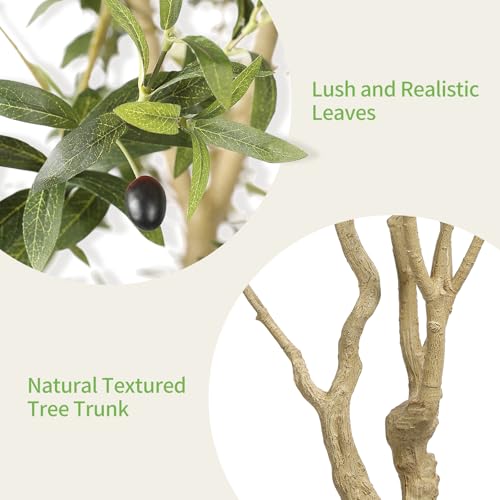 Realead Artificial Olive Tree 9ft - Large Faux Olive Tree with Realistic Leaves and Olives - Full and Grand Design Fake Olive Tree with Sturdy Base for Indoor Home Office Decor - size: 9ft