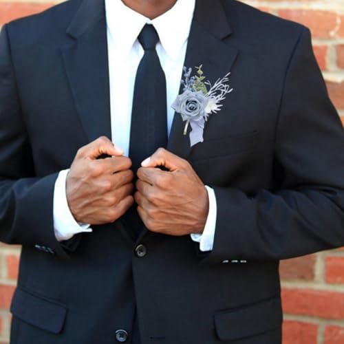 Corsage and Boutonniere Set, Light Blue Rose Wrist Corsage Wristlet Band Bracelet and Groomsmen Groom Men Boutonniere Set for Wedding Flower Accessories Prom Suit Decorations - color: Light Blue