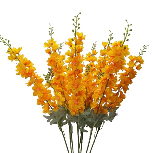 Orange Delphinium Artificial Flowers, 8PCS Long Stem Orange Artificial Flowers for Tall Vase 33.5" Larkspur Silk Flowers with Stems for Wedding Centerpieces Home Table Decor - color: Orange