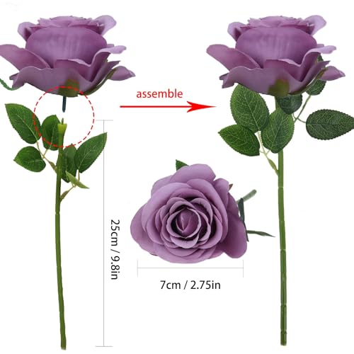 Felice Arts 12 Pack Purple Artificial Flowers with Stems Fake Flowers Bouquet Silk Roses for Wedding Table Vase Home Kitchen Party DIY Decor - color: Light Purple
