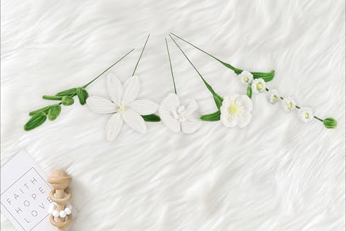 Handmade Artificial Lily Bouquet Twist Stick Combination Flower Bouquet Kit for Women Wife Lover Friends Anniversary Birthday Valentine's Day Mother's Day Graduation Gifts (White)