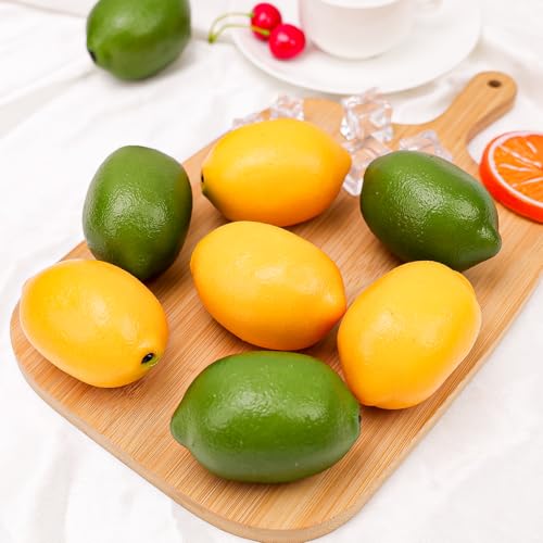 Gresorth 12pcs Yellow & Green Artificial Lifelike Simulation Lemon Fake Fruit Home Kitchen Cabinet Decoration - color: Yellow, Green