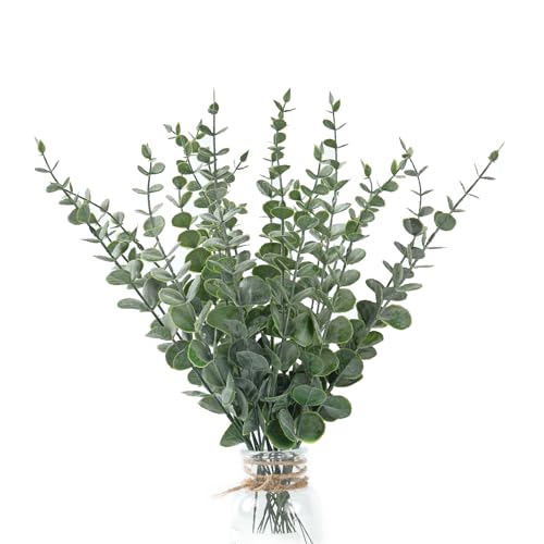 20PCS Artificial Eucalyptus Stems, Faux Silver Dollar Eucalyptus Leaves, Realistic Greenery Branches for Vase Filler, Wedding Greenery, Farmhouse Home Decor, Shower Eucalyptus Decoration - color: Grey Green, size: 20 Pcs