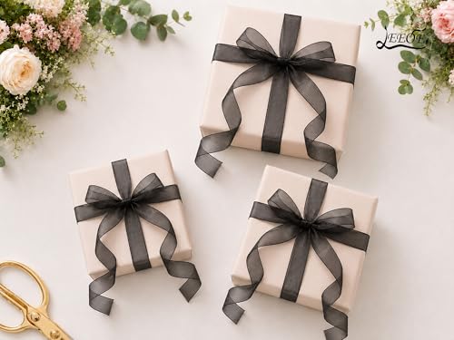 Black Organza Ribbon 1 inch x 100 Yards Sheer Chiffon Ribbon for Gift Wrapping Wedding Invitations Party Decoration Bridal Bouquets Crafts - color: Black, size: 1" X 100 Yards