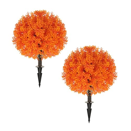25.6" Artificial Topiary Ball Trees, 2 Pack Artificial Shrubs Bushes with Ground Spike, UV Resistant Fake Evergreen Tree for Porch Decor - color: 2 Pack 26" Fall Eucalyptus