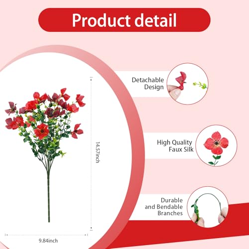 Artificial Faux Plants Flowers Outdoor Spring Summer Decoration, 12 Bundles Fake Silk Colorful Daisy Eucalyptus Realistic UV Resistant for Outside Home Planter Porch Patio Yard Decor (Red Brown) - color: Burgundy & Brown B