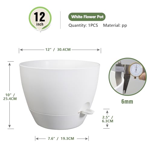 Meowell 12 inch Large Self Watering Pots for Indoor Outdoor Plants, Plant Pots with Mesh Drainage Holes for Garden House Plants, Plastic Planters with Reservoir for Flower Plants, White - color: White, size: 12inch B