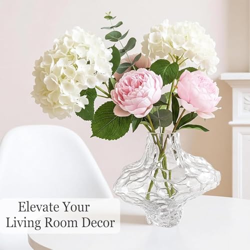1.7 lbs Heavy Duty Glass Vases for Flowers, 6.5 Inch Small Vase with Weighted Base to Prevent Tipping, Modern Wavy Groove Decorative Glass Vase for Table Centerpiece, Bookshelf, Home Decor (Clear) - color: Clear