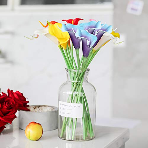 Faylapa 20 Pcs Artificial Calla Lily Real Touch Flowes Fake Flowers Wedding Bouquets Home Floral Decorations (Blue Purple Calla Lily) - color: Blue Purple