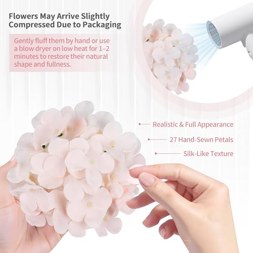 40 PCS Pink Silk Hydrangea Flowers, Detachable Heads + 8-Inch Wired Stems, Full 6 Inch Faux Hydrangea Heads for Baby Shower, Bridal Shower & Pollen-Free Decor - color: Pink(no Accessories)