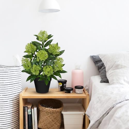 Briful Artificial Skimmia Japonica Plant in Pot, 20.8" Tall Faux Green Berry Flowers with Black Pot, Realistic Potted Floral Arrangement for Home Office Table Shelf Decor - color: Green Black