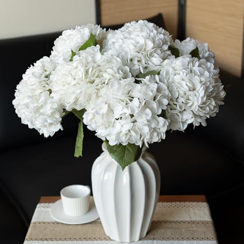 DUYONE 22" Real Soft Touch Hydrangea Artificial Flowers Realistic,Large Long Stem Fake Flowers Full Latex Faux,Wedding Bouquet,Party Home Decor,Garden Office Room Table Centerpieces White 4Pcs - color: White, size: 4Pcs