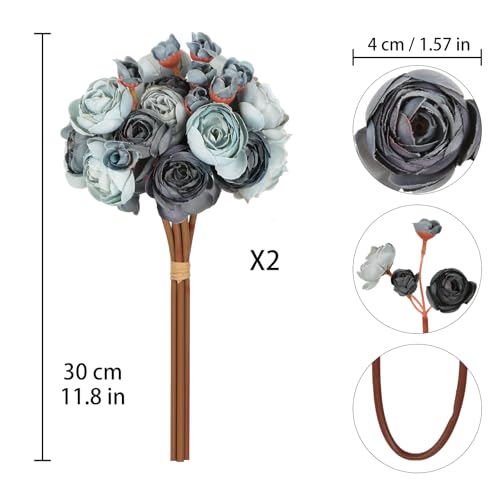 IPOPU Dusty Blue Ranunculus Artificial Flowers 2Bouquets Realistic Silk Flowers 12PCS Mini Fake Flowers for DIY Wedding Bouquet Bridal Shower Decorations Blue Flowers Centerpieces (Dusty Blue) - color: Dusty Blue