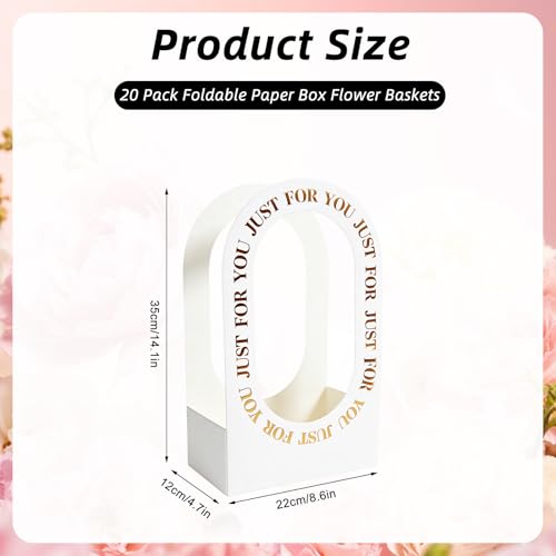 ARPOVIST 20 Pack Flower Arrangement Boxes, Foldable White Bouquet Box Bags with Handle, Floral Gift Box for Bouquets, Wedding Flower Packaging, Florist Supplies for Birthday Valentine's Day - color: White, size: 1 Count (Pack of 20)