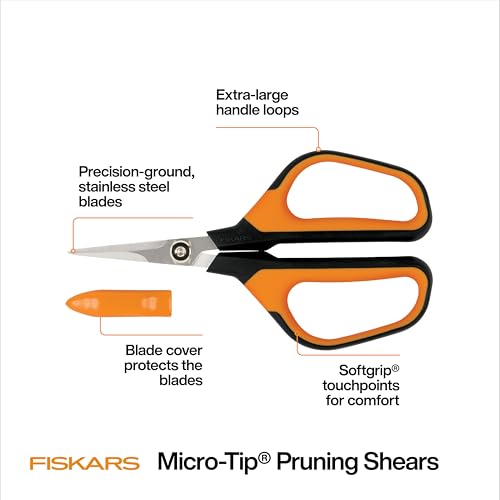 Fiskars Comfort Loop Pruning Snips, Garden Gifts for Women, Extra Large SoftGrip Handle, Yard and Garden Tools 7", Orange/Black - style: Micro-Tip Shears