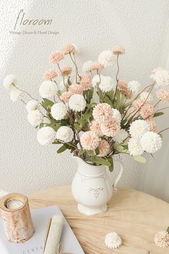 Floroom 9pcs Beige Ivory Mix Faux Silk Mums Artificial Flowers, Bulk Fake Small Mini Chrysanthemums with Stems for DIY Wedding Centerpieces Floral Arrangements Vase Fillers Home Decorations - color: Beige & Ivory, size: 9pcs