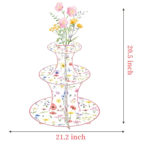 Wildflower Cupcake Stand Spring Wildflower Birthday Party Decorations Wildflower Cupcake Holder 3 Tiers Floral Dessert Towers for Flower Theme Baby Shower Supplies