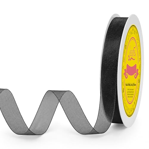 Black Organza Ribbon 5/8 inch x 100 Yards Sheer Chiffon Ribbon for Gift Wrapping Wedding Invitations Party Decoration Bridal Bouquets Crafts - color: Black, size: 5/8" X 100 Yards