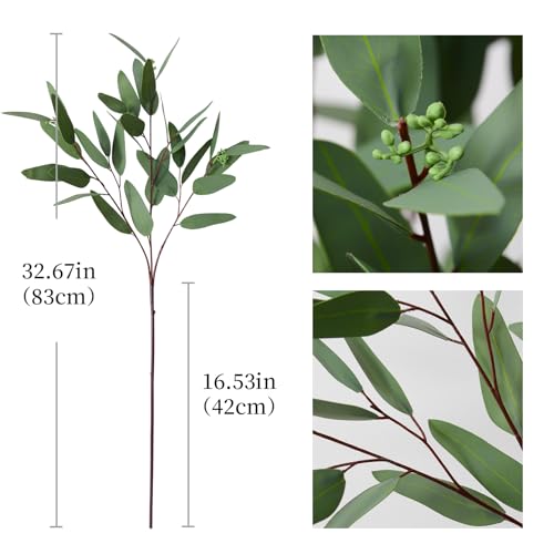 Ziwon Artificial Eucalyptus Stems, Real Touch Faux Greenery for Vase Decor, Realistic Fake Eucalyptus Branches，32 inches, 4 Packs - color: Green