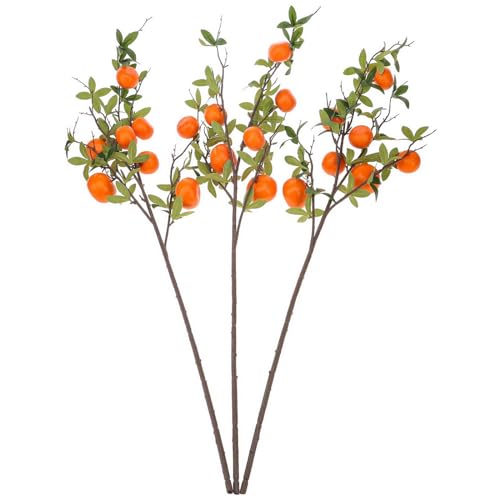 Woration 3PCS Artificial Orange Tree Branches Fake Fruit Tangerine Plants Twig Picks for Home Décor Office Wedding Window Props 37.4 Inch - color: 37.4 Inch Fake Orange Branches