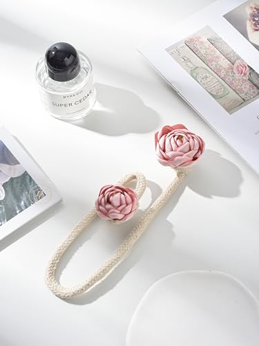 SUQ I OME 2 Pieces of Handmade Artificial Rose Flower Curtain Holdbacks Clips Window Drape Twist Tie Backs for Women, Girls Bedroom Decorative Draperies Holdbacks (Pink) - color: Pink