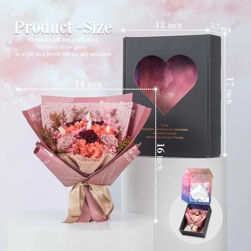 Large Preserved Roses Bouquet - Eternal Flowers Gift Box,Long-Lasting Real Roses,Flower gift box packaging,Birthday,Anniversary For Wife,Mom,Perfect for Valentine's Day,Mother's Day,Wedding (Red) - color: Red