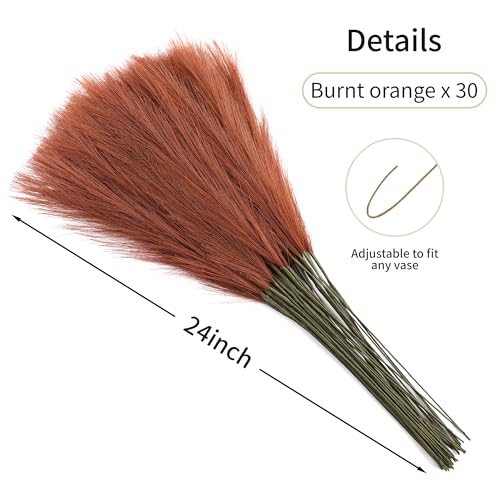Wertuirk Burnt Orange Pampas Grass - 30pcs 24 Inch Artificial Pampas Grass Decor, Tall Pampas Grass for Floor Vase, Table Centerpieces, Wedding, Party and Fall Decor (Burnt Orange, 30 Pieces) - color: Burnt Orange, size: 30 Pieces