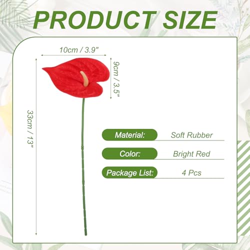 uxcell 4Pcs 11inch Artificial Anthurium Lily Flowers, Permanent Flower Bouquet for Home Arrangements Wedding Festival Decoration Crafts Store Decor Accessories, Bright Red - color: Bright Red