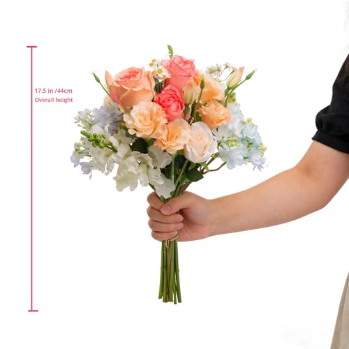 15-Stems Curated Artificial Flower Set, 17.5" Faux Silk Rose & Lisianthus, Long Stem Fake Flowers for Vase, Decorative Floral Centerpieces for Dining Table, Wedding Centerpieces (Vase Not Included)