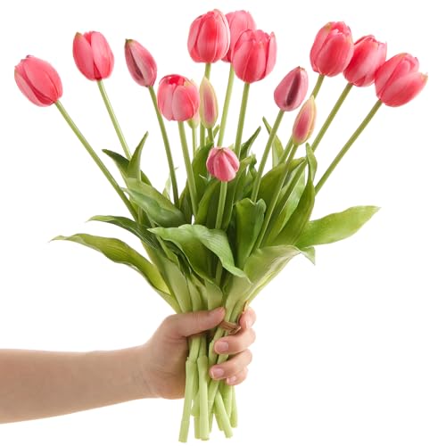 15 Pcs Red Tulips Artificial Flowers Faux Tulips Real Touch Latex Fake Flower Bouquet for Spring Wedding Home Décor Centerpiece Arrangements - color: Red