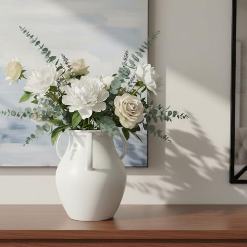 hjn Extra Large Floor Vase for Dried Pampas Grass & Fresh Flowers, Nordic Matte White Ceramic Vase, Farmhouse Statement Piece for Living Room Entryway Corner-Large (11D''x12 H) - size: D11xH12 inch