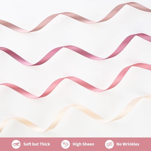 Mauproy 3/8 Inch Dusty Rose Satin Ribbon, 4 Rolls Total 40 Yards, Double Faced Mixed Rose Thin Fabric Ribbon for Gift Wrapping, Flower Bouquets, Wedding, Graduation Decorations - color: Dusty Rose