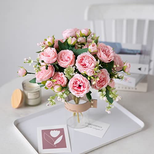 Floweroyal 4 Bunches Peony Artificial Flowers Pink Flowers Silk Peonies Bouquets for Wedding Party Table Centerpieces Floral Arrangement Home Kitchen Decor. - color: Pink-4pcs