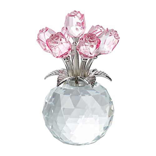 Movdyka Pink Rose Flower Crystal Figurine with Vase, Bouquet Flowers Ornament Gifts for Wife Girlfriend Women, Handmade Crystal Flower Collectible Home Table Decor for Wedding Anniversary - color: Pink-crystal Rose