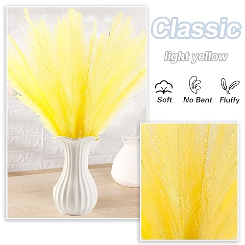 Light Yellow Pampas Grass Decor, 30 Pcs 17" Faux Pampas Grass Short Decor, Pompas Grass Flower Arrangement and Vase Filler for Boho Home Wedding Decoration - color: Light Yellow, size: 17'' Tall