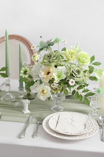 Artificial Flowers Roses Fake Flowers with Stems Green Artificial Flowers for DIY Bridal Bouquets Faux Flowers Centerpieces for Table Home Decor - color: Green