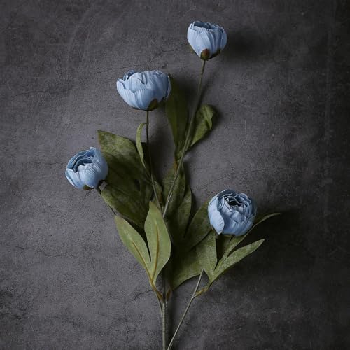 VIERENA 12 Pcs Faux Silk Peony Artificial Flowers for Vase -27", Bulk Fake Peonies Branches with Stems for DIY Bouquet Centerpieces Wedding Fillers Arrangements Shower Decorations (Dusty Blue) - color: Dusty Blue