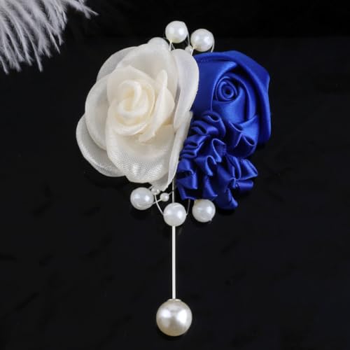 Wedding Prom Party Satin Rose Wrist Corsage Flower, 2Pcs Boutonniere and Wrist Corsage Wristband Roses Prom Flower Wedding Flowers Accessories Prom Suit Decorations (Royal Blue) - color: Royal Blue