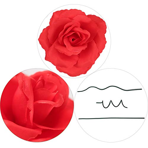 Larksilk Red Roses 50pcs Real Touch Faux Flowers for Wedding Centerpieces | Bulk red roses for centerpieces, garlands, and bouquets; real-touch artificial blooms with stems for wedding crafts - color: Red