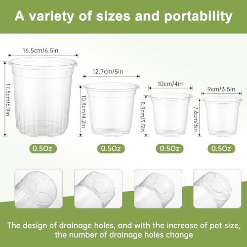 36 Packs 6.5/5/4/3.5 Inch Reinforced Clear Nursery Pots with Drainage Hole, Variety Pack High Transparency Plastic Seedling Plant Pot with 20 Labels - size: 3.5/4/5/6.5 in-36p