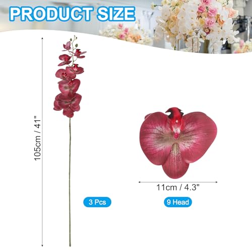 PATIKIL Artificial Orchid Stems 41", 3 Pack 9 Heads Faux Phalaenopsis Flowers Real Touch Fake Orchid Flower Branch for Vase Home Wedding Decoration, Black Red - color: Black Red