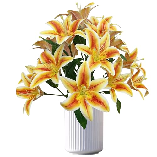 Orange Lily Artificial Flowers,6 Pcs Faux Lilies Flowers,23 Inch Long Stem Tiger Lily Branch with 3 Full Blooms and 4 Leaves, Latex Real Touch Lilium Flower for Wedding Bouquet - color: Orange