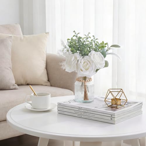 Mkono Fake Flowers in Vase, Artificial Flowers Centerpieces Coffee Table Decor Faux Flowers Arrangement for Home Decor Indoor Floral Bouquet for Bathroom Dining Kitchen
