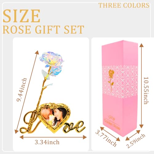 ONEPEACE 24K Gold Rose Birthday Gifts for Women with Love Picture Frame Stand, Artificial Rose Flowers Mothers Day Gifts for Mom from Daughter Son, Valentines Gifts for Her Mom, Wife, Grandma (White) - color: White