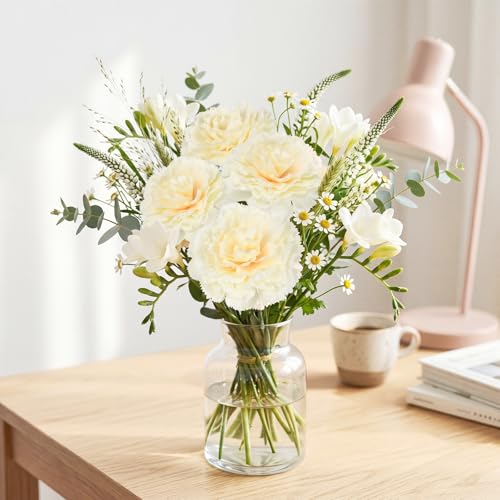 Champagne Carnations Artificial Flowers 10Pcs Large Carnations Flower Heads Lush Silk Flowers Bouquet with Stems for Wedding Bouquets Bridal Home Table Centerpieces(Champagne) - color: Champagne