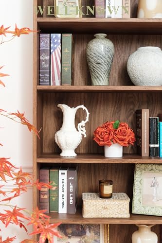 WELL KNOWN Artificial Flowers in Vase, Silk Rose Arrangement Mini Potted Realistic Fake Flowers with Ceramic Vase for Wedding Vanity Centerpiece Coffee Table Bathroom Anniversary Decor (Burnt Orange) - color: Rose, Burnt Orange