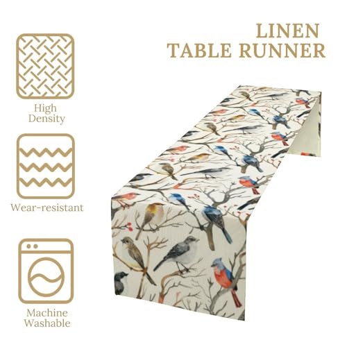 Birds Spring Table Runner, Colorful Birds Branches Seasonal Kitchen Dining Table Decoration for Home Party Decor 13x36 Inch - color: Bird_2, size: 13x36inch