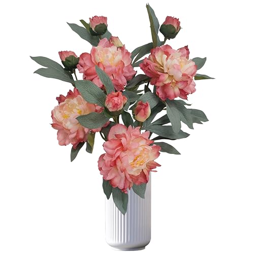Coral Pink Peonies Artificial Flowers,4 Pcs Fake Silk Peonies with Stems Real Look,Peony Bush for Home Decor (4, Coral Pink) - color: Coral Pink